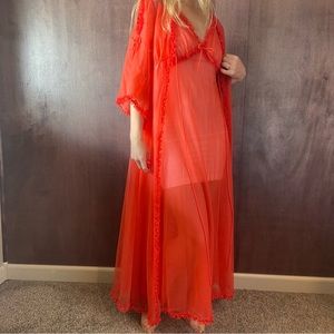 Vintage 1960’s-1970’s Red Nightgown and Robe Set